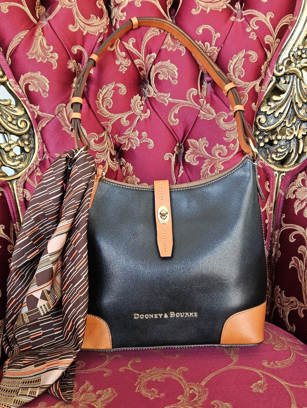 Dooney & Bourke Claremont Bag Black and Tan Leather Shoulder Hobo